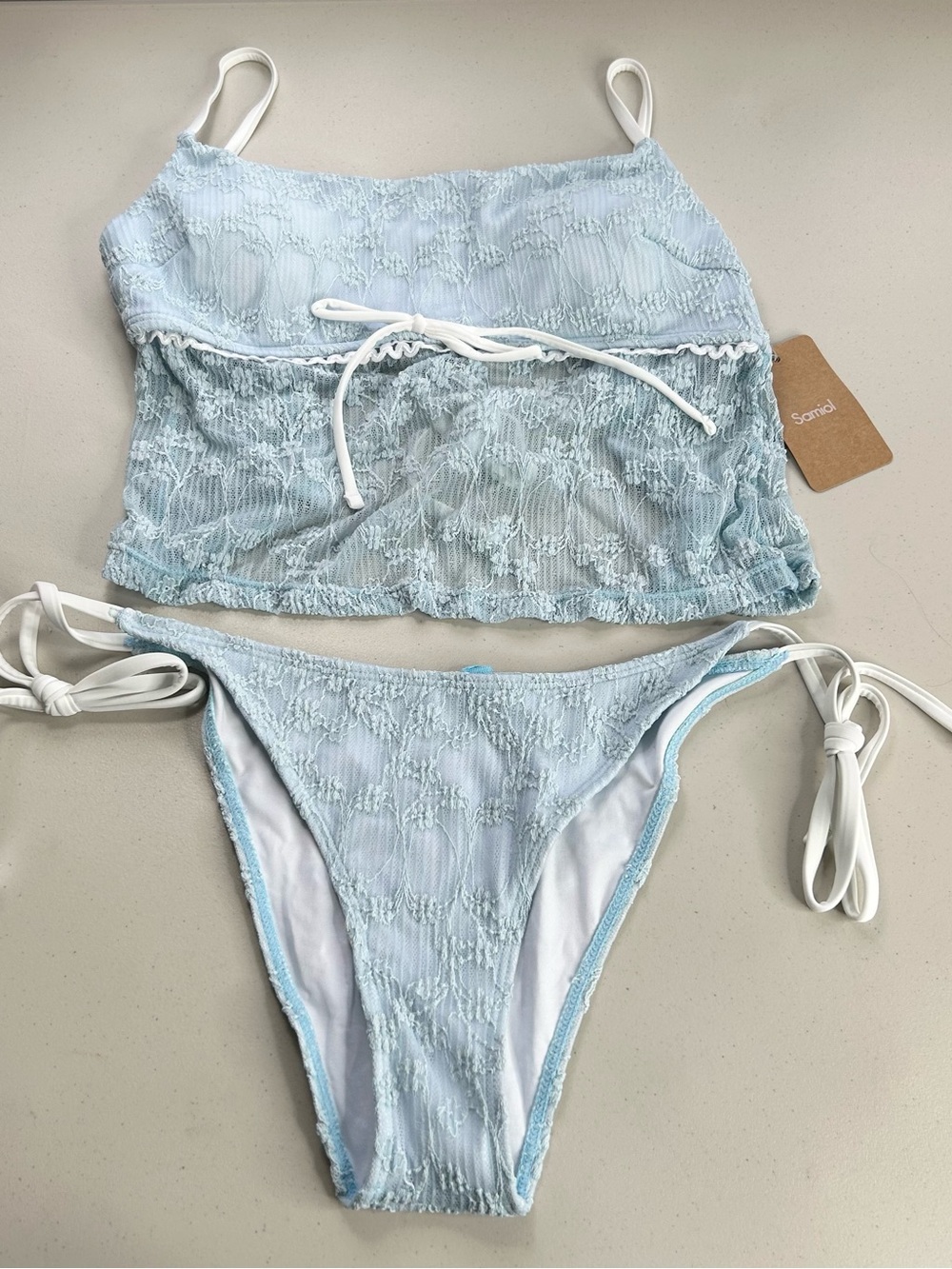 Samiol Tankini Bikini set Medium Blue Lace Contrast Swimwear New